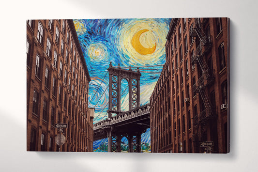 DUMBO Brooklyn Wall Art Manhattan Bridge Starry Sky Print on PETA Approved Eco Leather Single Panel 3D