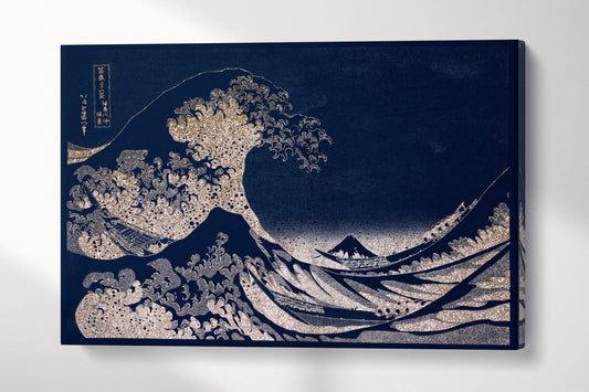Great Wave Deep Navy and Ivory Canvas Wall Art Single 3D