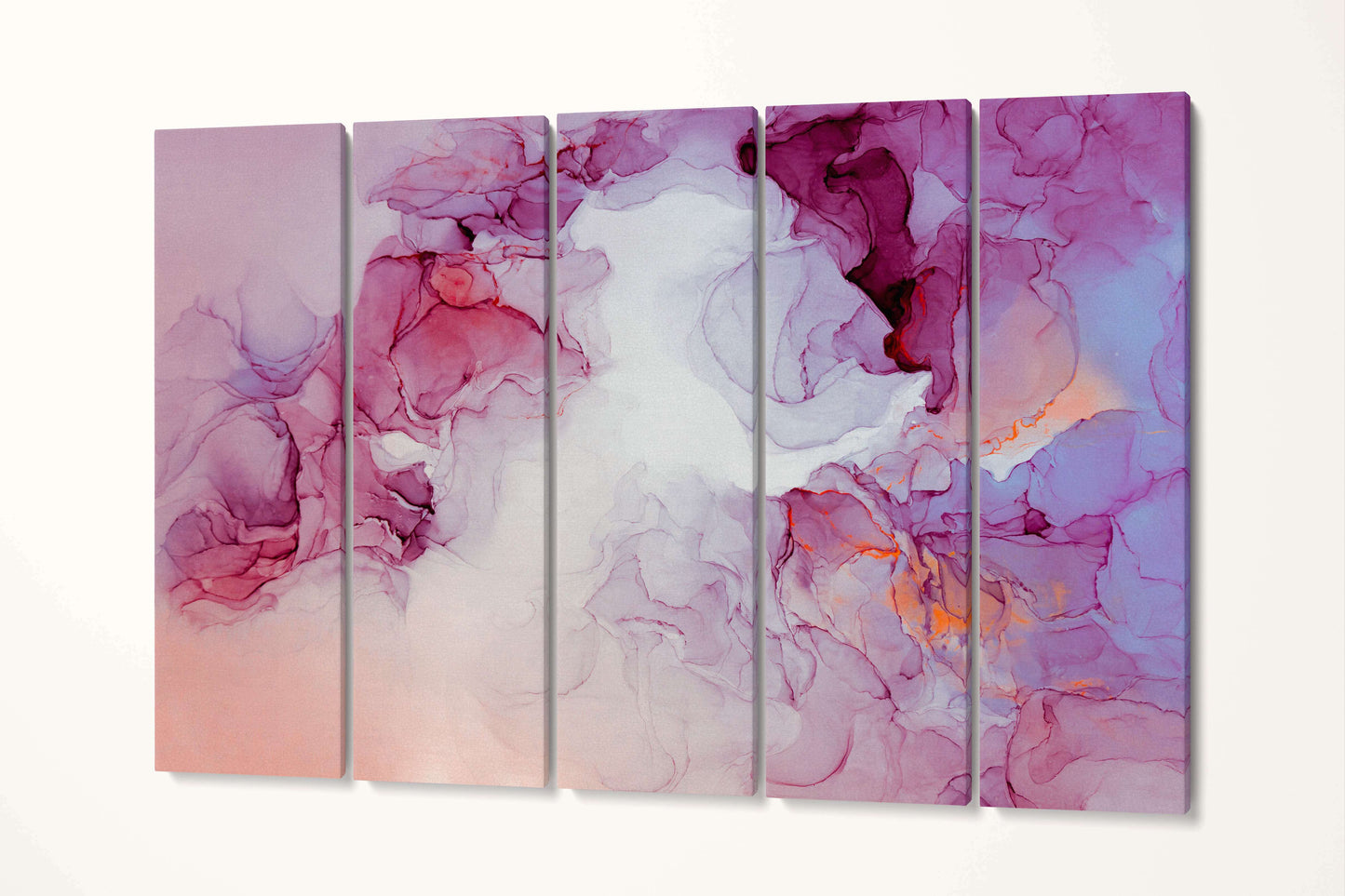 Rosa- und Lilatöne Marmormuster gerahmter Leinwand-Lederdruck | Große Wandkunst | Große Wanddekoration | Luxuriöse Heimdekoration