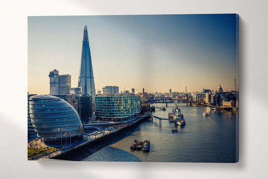 Thames London City Wall Art Home Decor Canvas Eco Leather Print