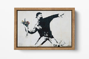 Rage Flower thrower Banksy wood frame canvas