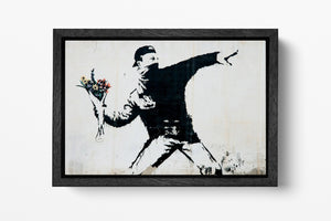 Rage Flower thrower Banksy black frame canvas