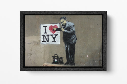 I Love New York Banksy black frame canvas