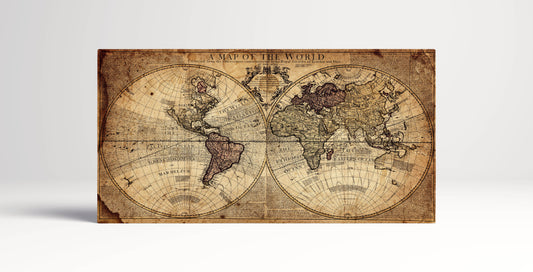 Vintage ancienne carte du monde détaillée encadrée impression sur toile