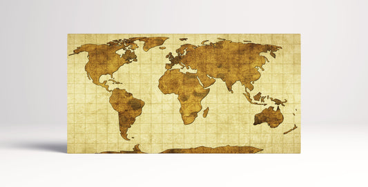 Carte du monde sur vieux papier Impression sur toile encadrée