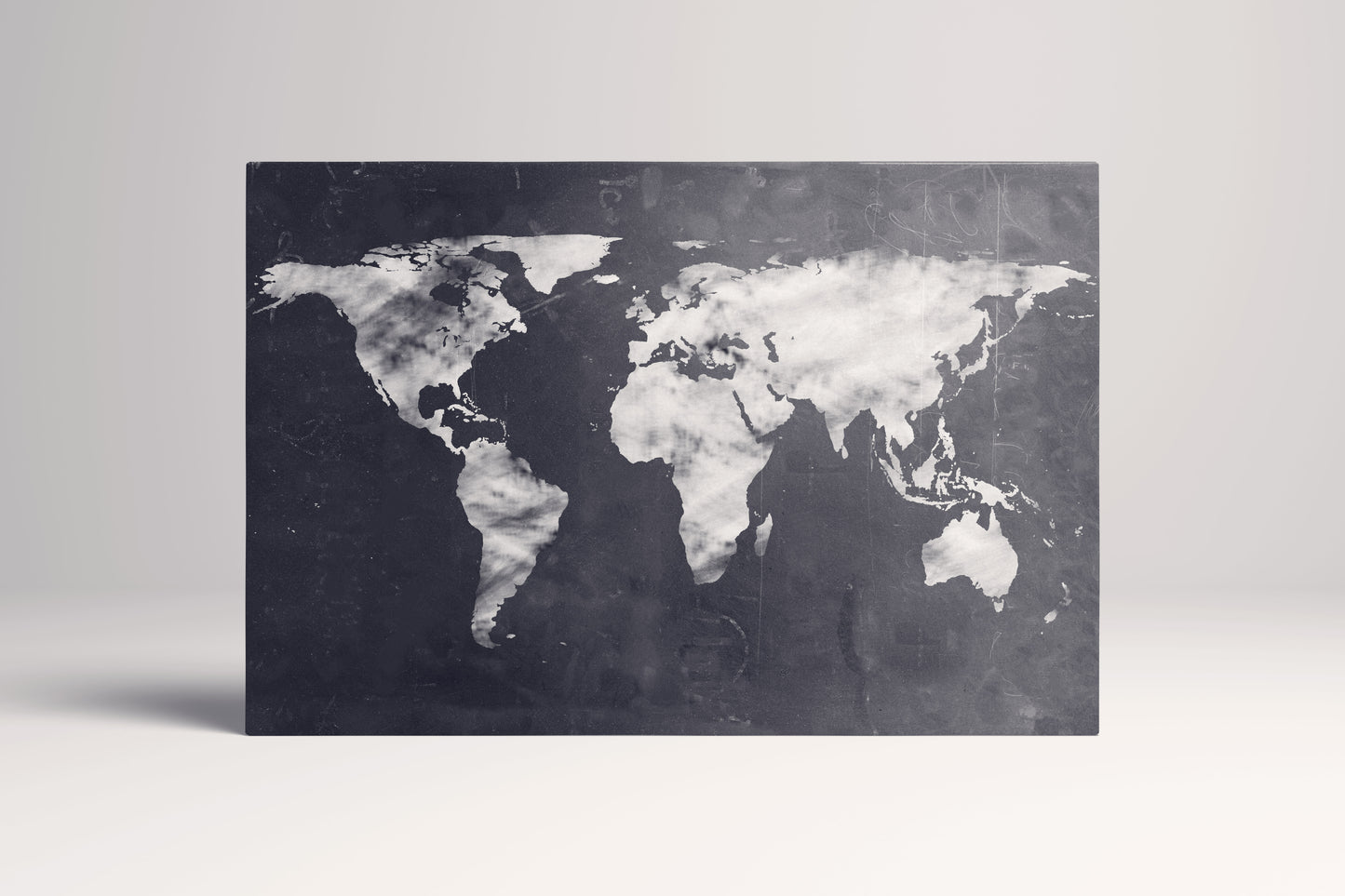 Grande carte du monde en noir et blanc, impression sur cuir écologique