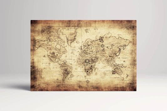 Impression sur toile encadrée en cuir écologique avec carte du monde antique beige/marron