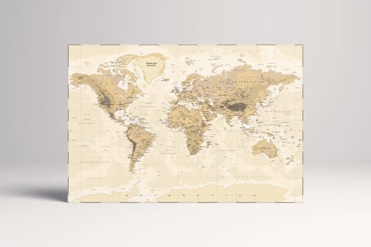 Push Pin Vintage Carte physique du monde Impression sur toile encadrée en cuir