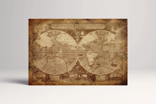 Carte du vieux monde vintage dans les hémisphères Impression sur toile et cuir