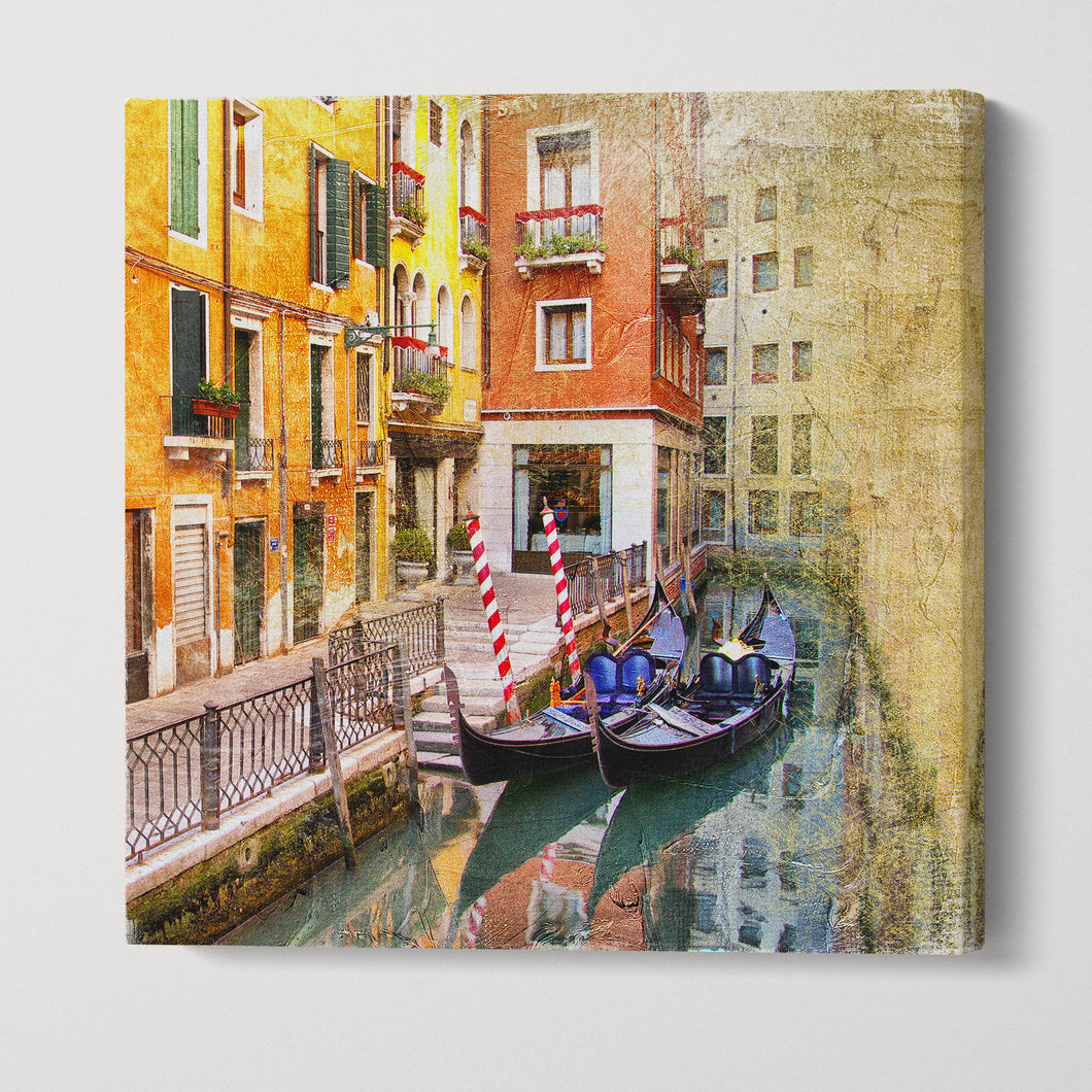 Venezia Gondole Artwork Square Framed Canvas Eco Leather Print