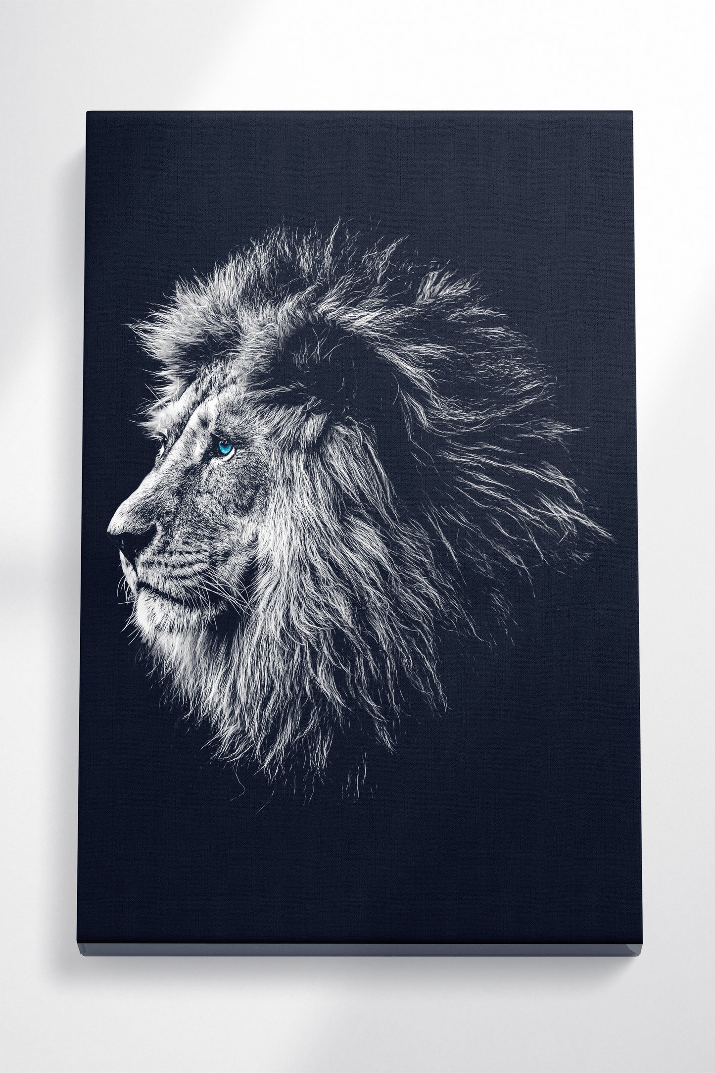 Blue Eye Lion Portrait Framed Canvas Eco Leather Print