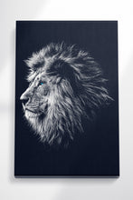 Laden Sie das Bild in den Galerie-Viewer, Blue Eye Lion Portrait Framed Canvas Eco Leather Print