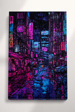 Charger l&#39;image dans la galerie, Neon City Street in the Rain - Cyberpunk Canvas Art | Futuristic Night Scene | Sci-Fi Wall Decor Eco Leather Print