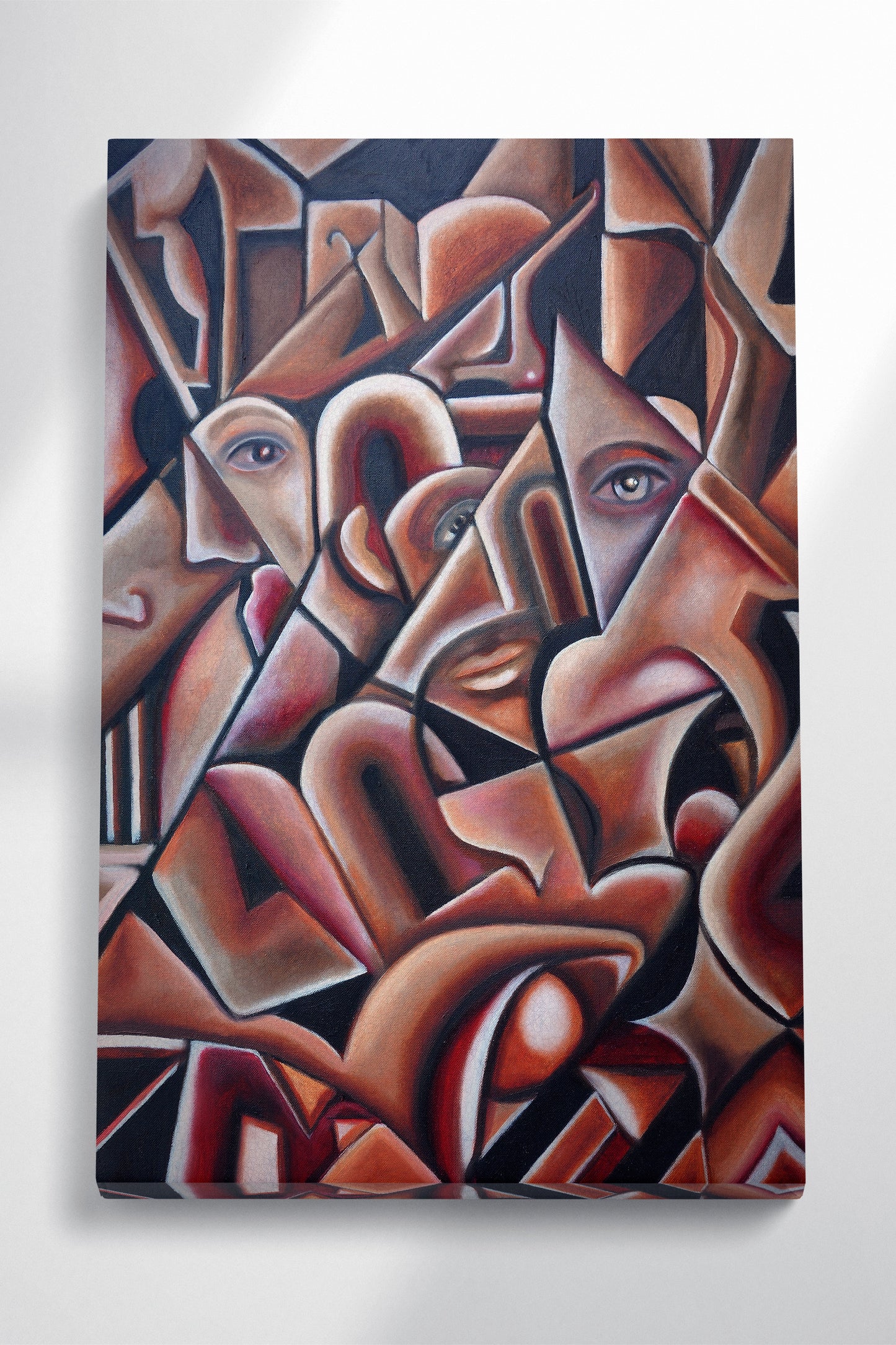 Cubism Artwork Framed Canvas Eco Leather Print Made in Italy