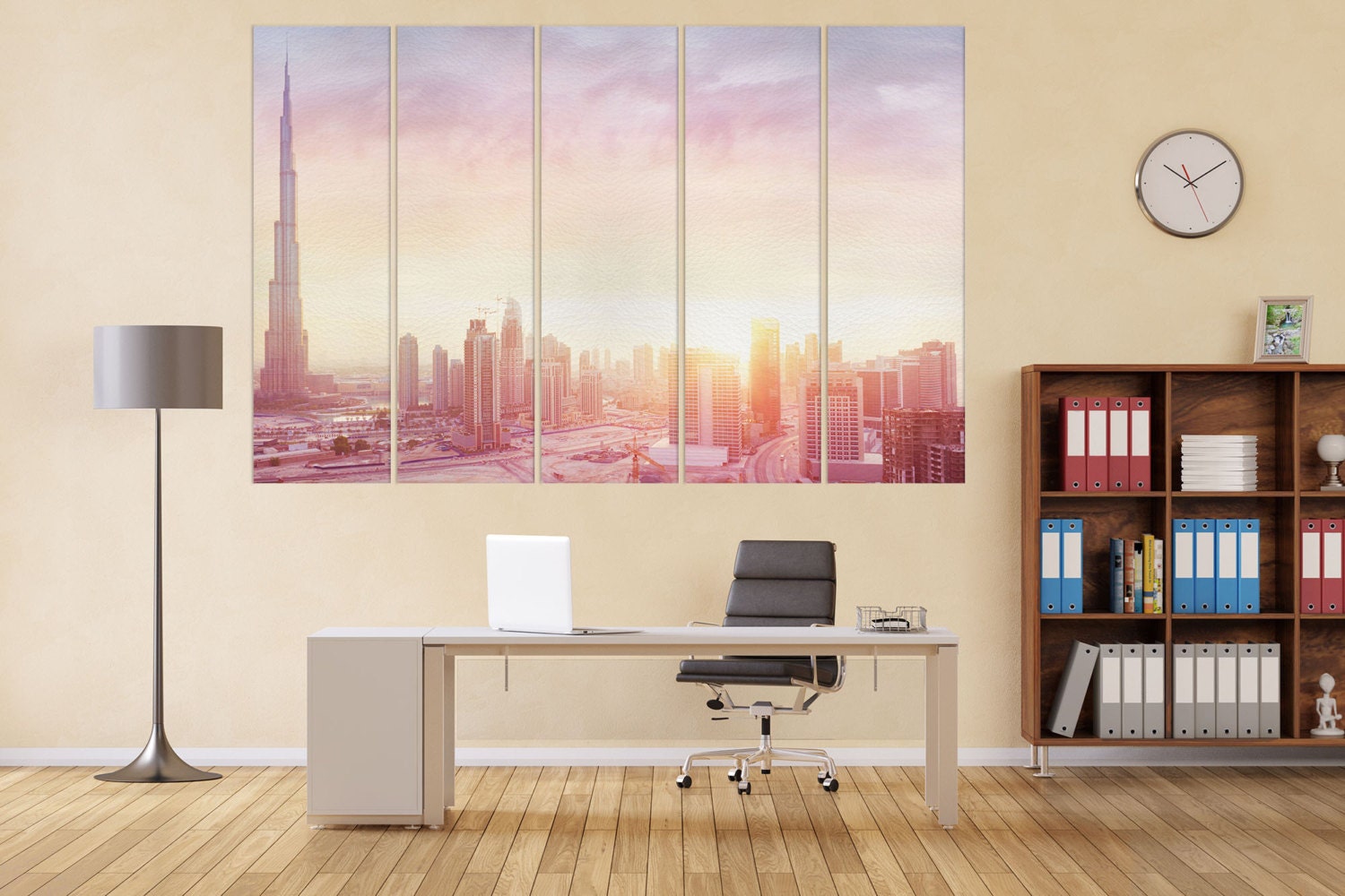 Dubai Sunrise Framed Canvas Leather Print