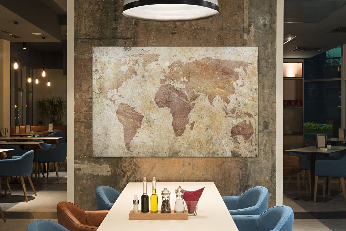 Cracked World Map Framed Canvas Leather Print