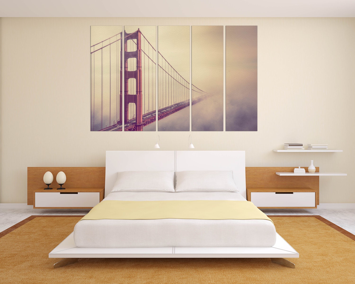 Golden Gate Foggy Day Framed Canvas Leather Print