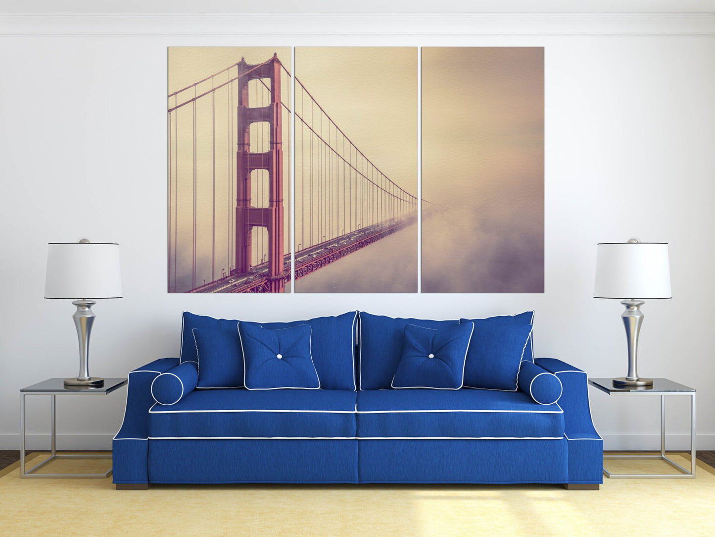 Golden Gate Foggy Day Framed Canvas Leather Print