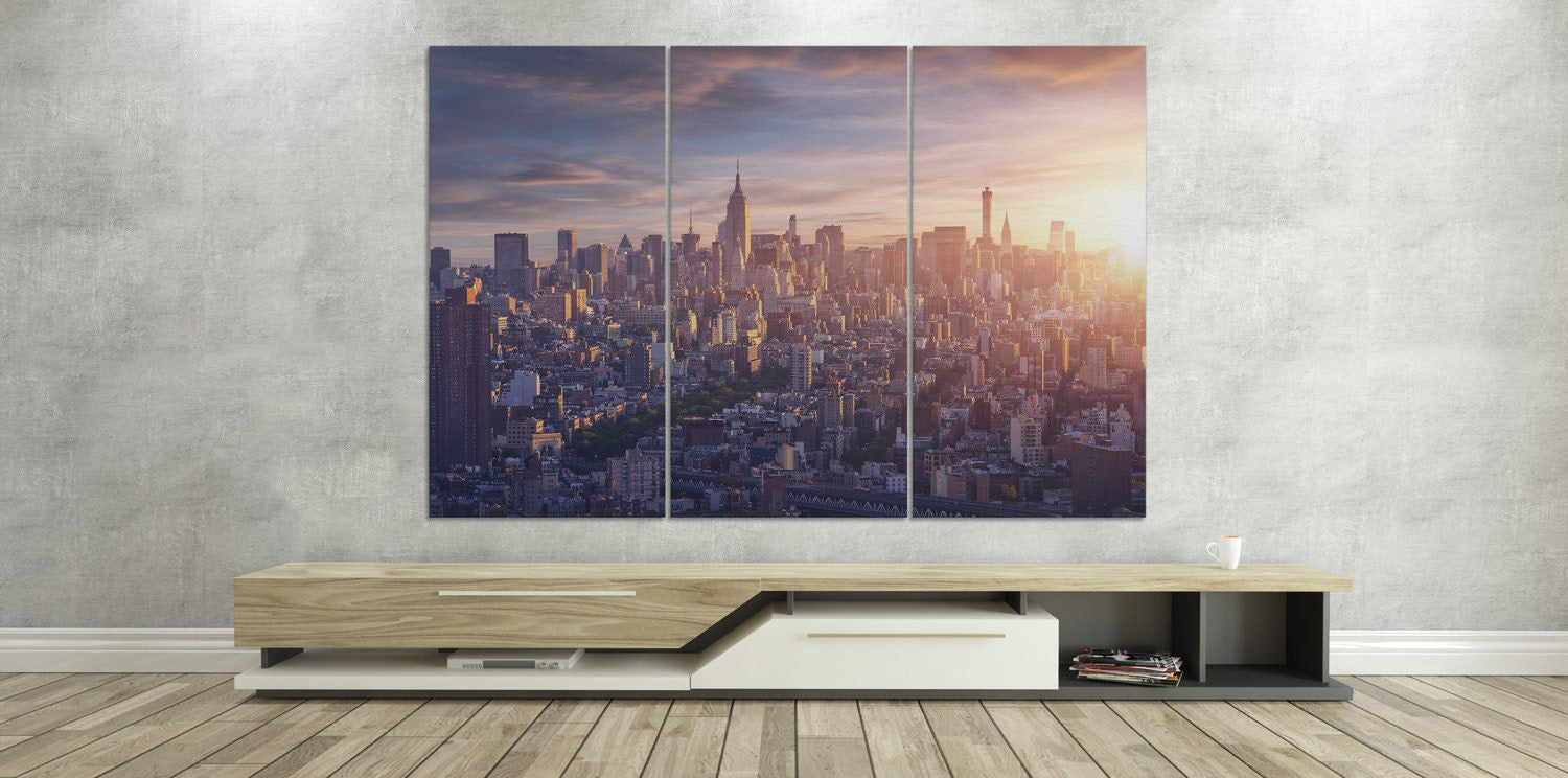 New York City Sunrise Canvas Wall Art 3 Panels Print Home Decor