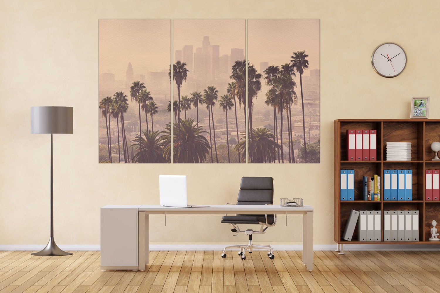 LA Palms Soft Tones Framed Canvas Leather Print