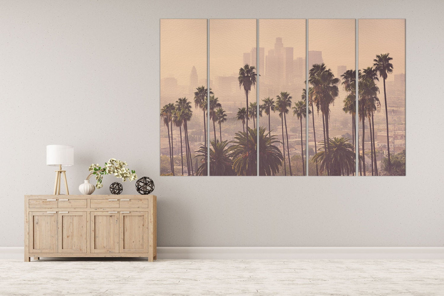 LA Palms Soft Tones Framed Canvas Leather Print