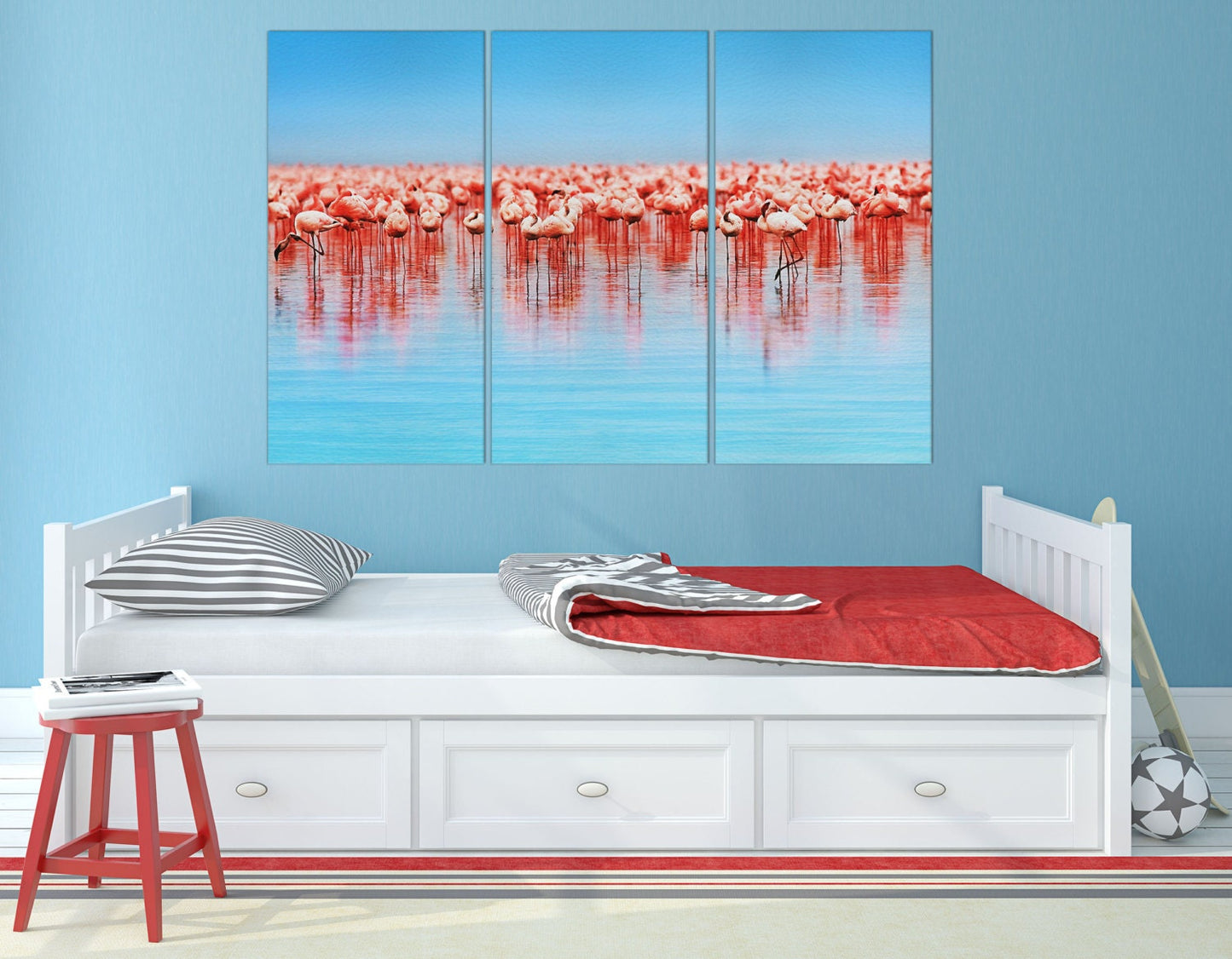 Flamingo in Lake Nakuru Framed Canvas Leather Print