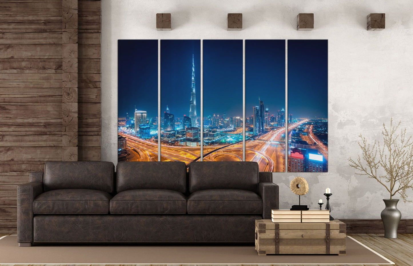 Dubai Night Framed Canvas Leather Print