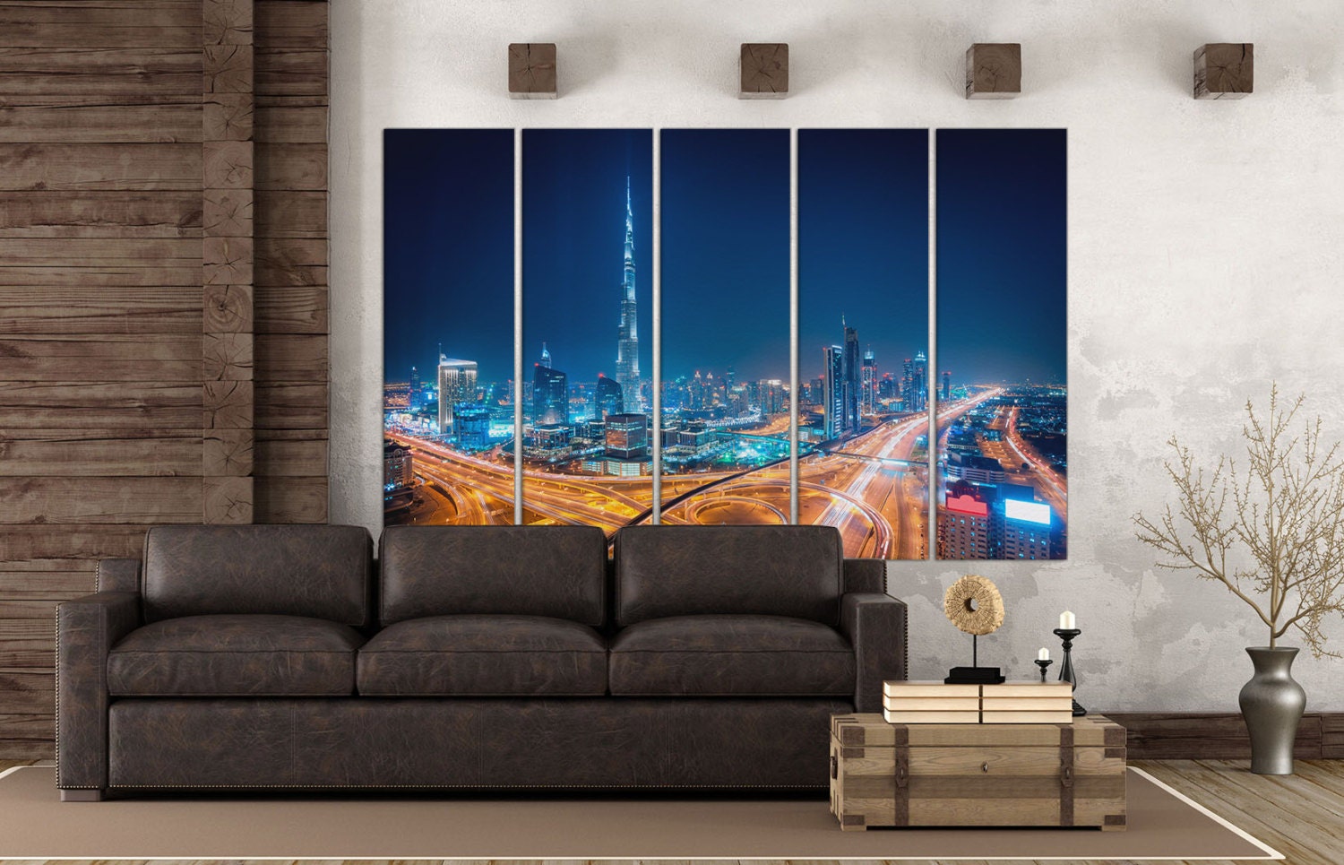 Dubai Night Framed Canvas Leather Print