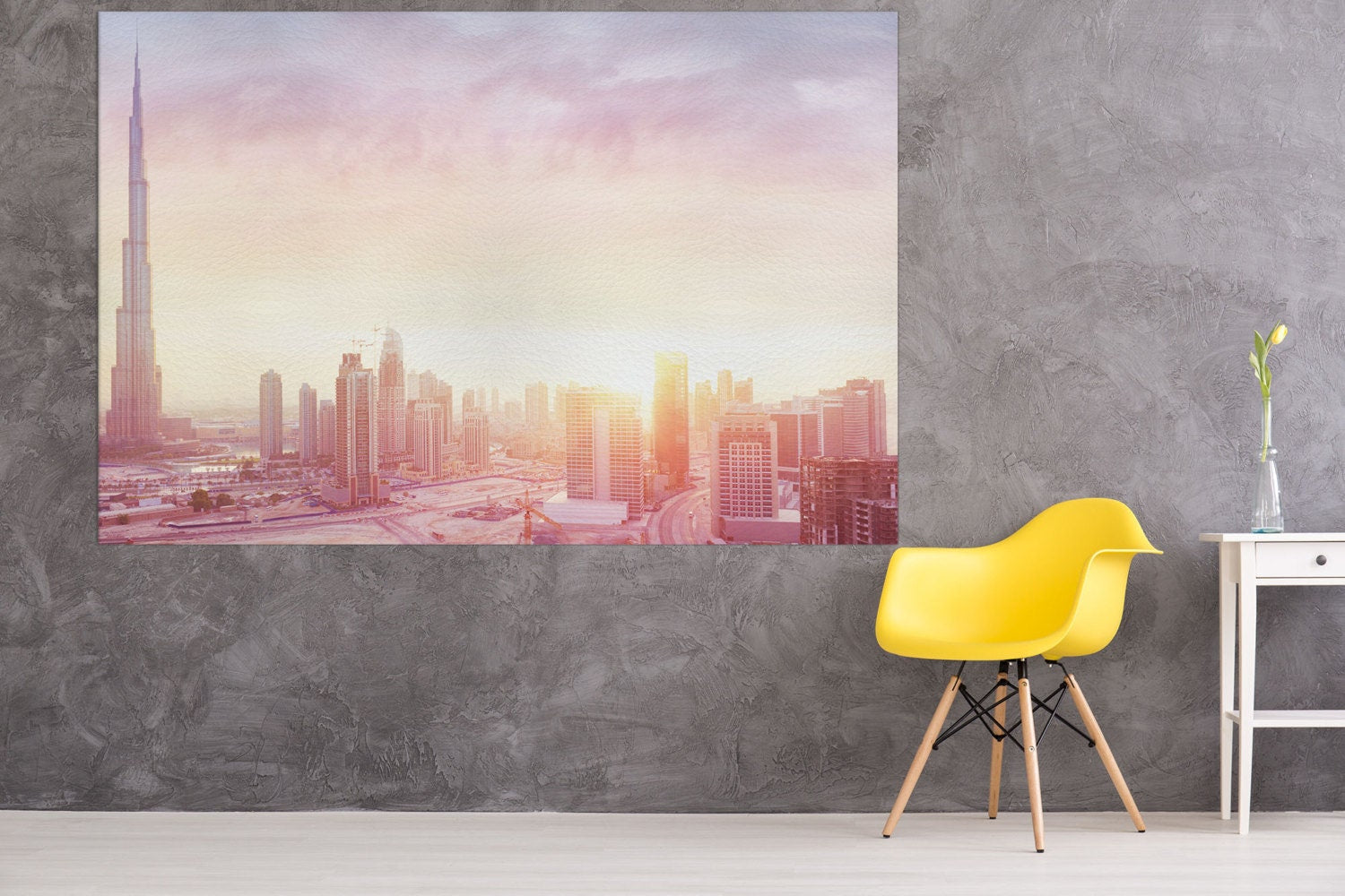Dubai Sunrise Framed Canvas Leather Print