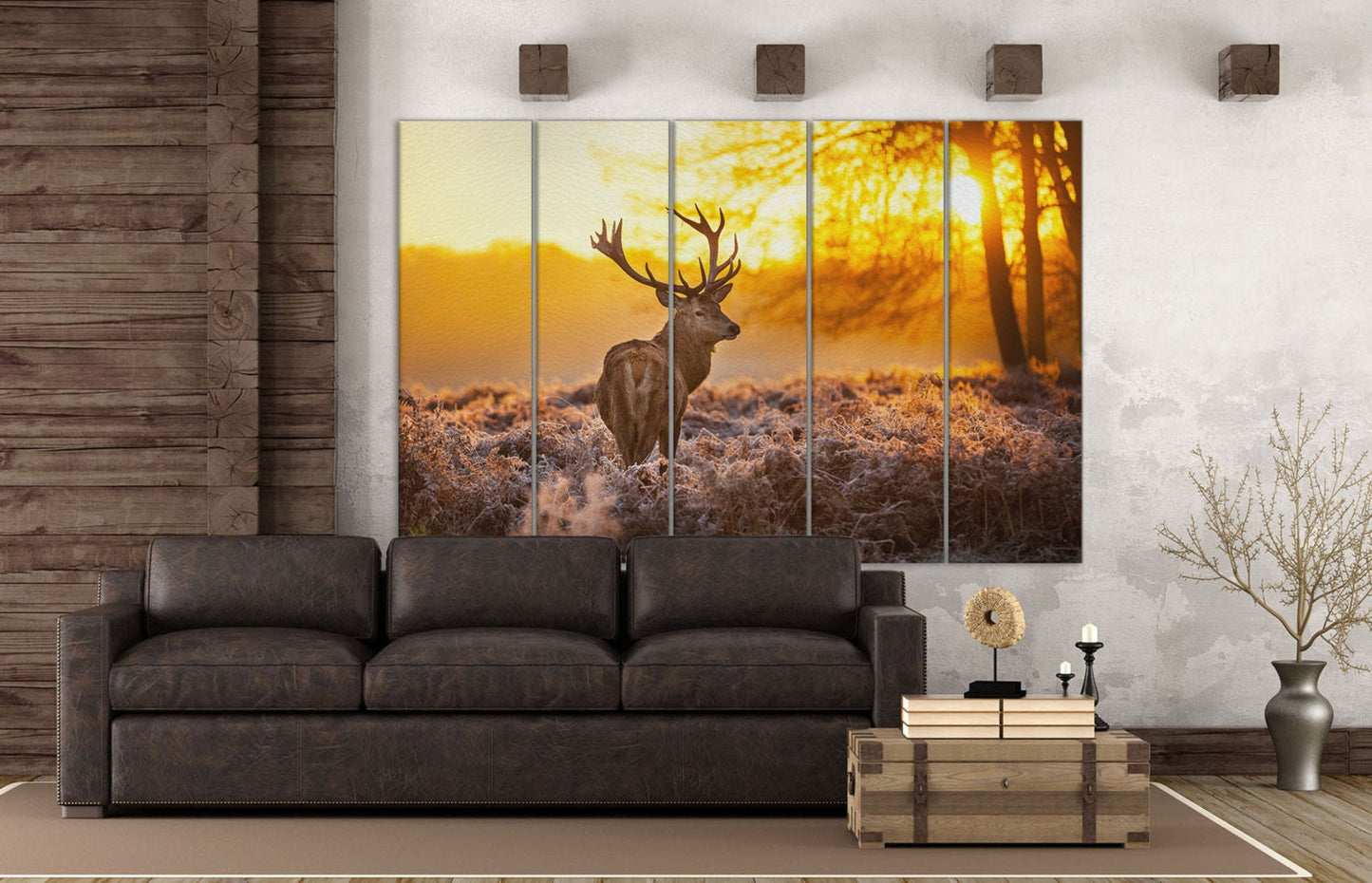Wild Deer Framed Canvas Leather Print