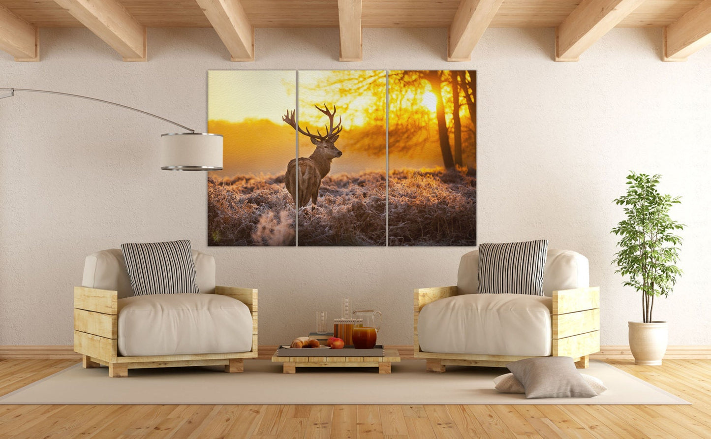 Wild Deer Framed Canvas Leather Print