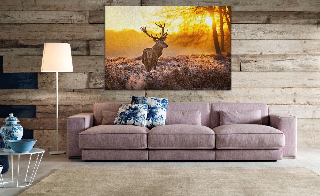 Wild Deer Framed Canvas Leather Print