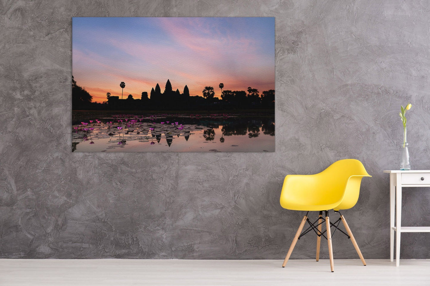 Angkor Wat Cambodia Silhouette Framed Canvas Leather Print