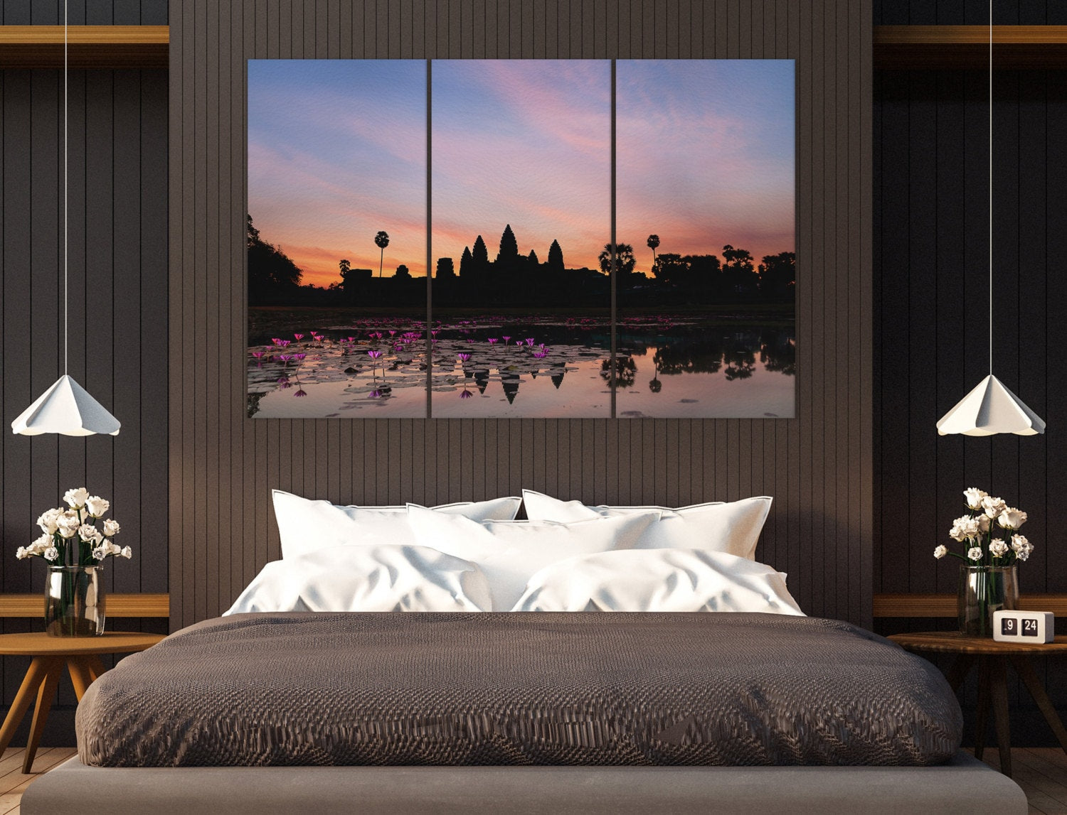 Angkor Wat Cambodia Silhouette Framed Canvas Leather Print