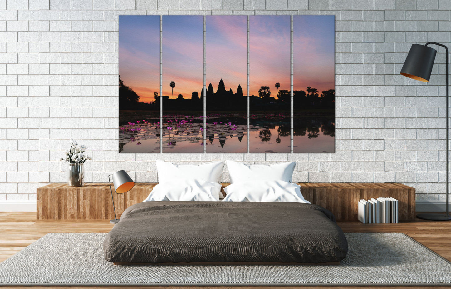 Angkor Wat Cambodia Silhouette Framed Canvas Leather Print