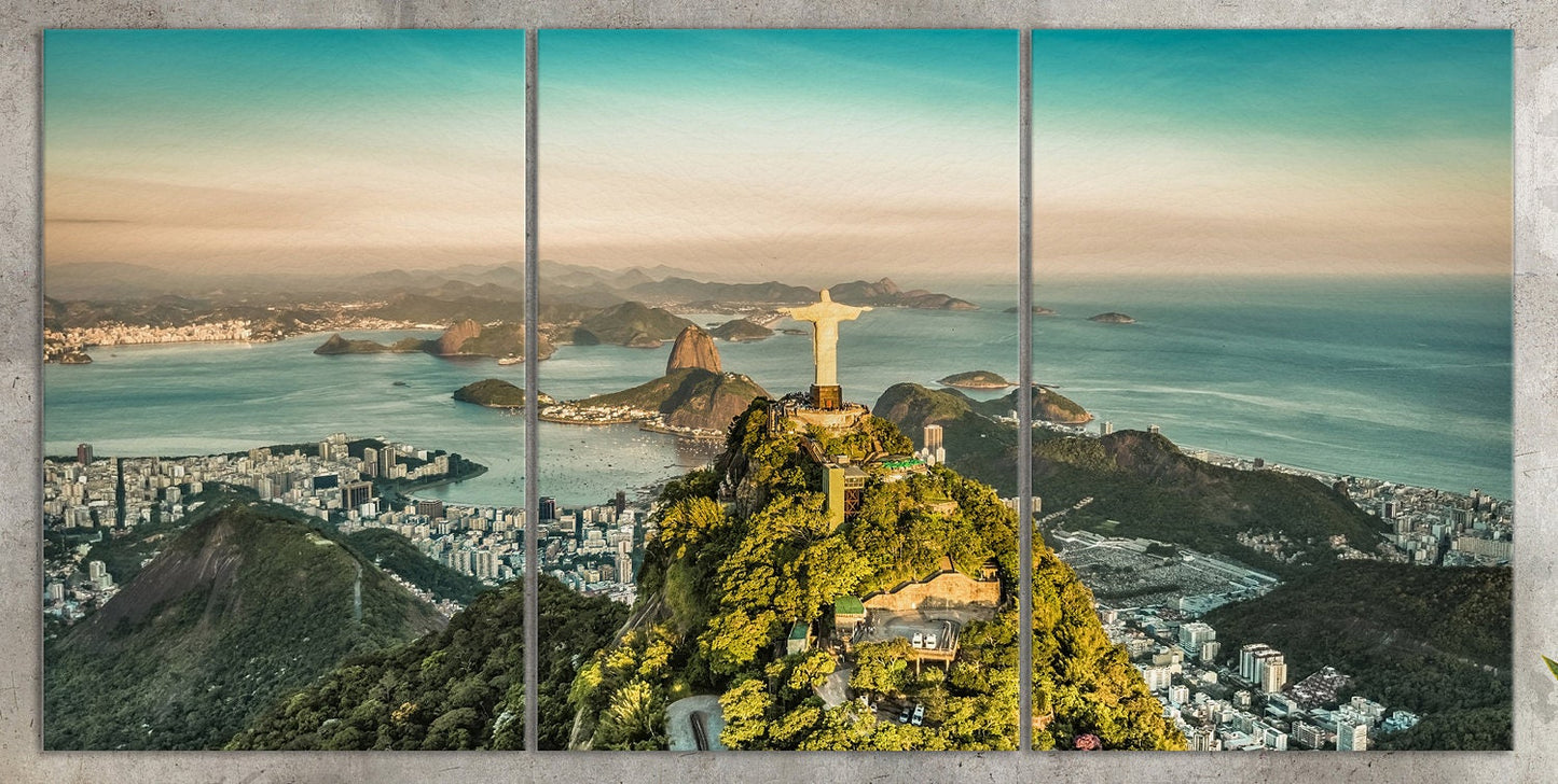 Christ the Redeemer Statue Botafogo Bay Framed Canvas Leather Print
