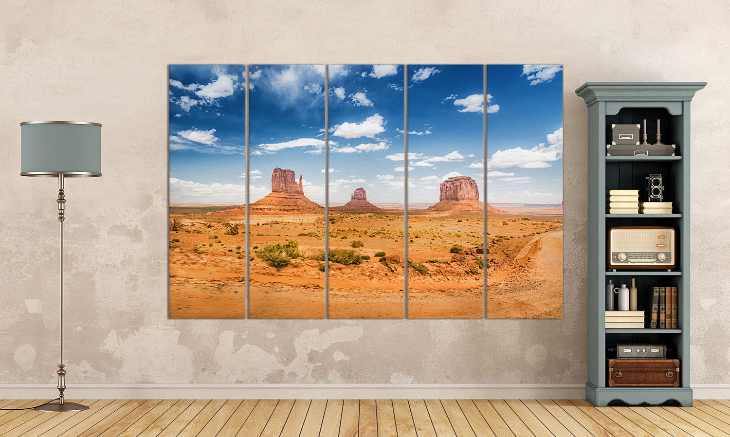 Desert Landscape Monument Valley Framed Canvas Leather Print, Made in Italy!