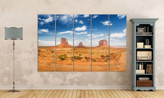 Desert Landscape Monument Valley Framed Canvas Leather Print, Made in Italy!