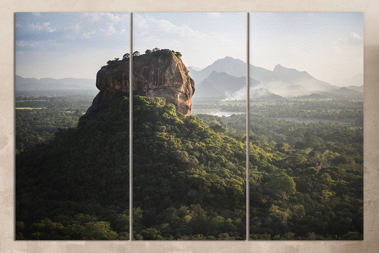 Sigiriya Lion Rock Fortress Sri Lanka Wall Art Canvas Eco Leather Print 3 Panels Closeup
