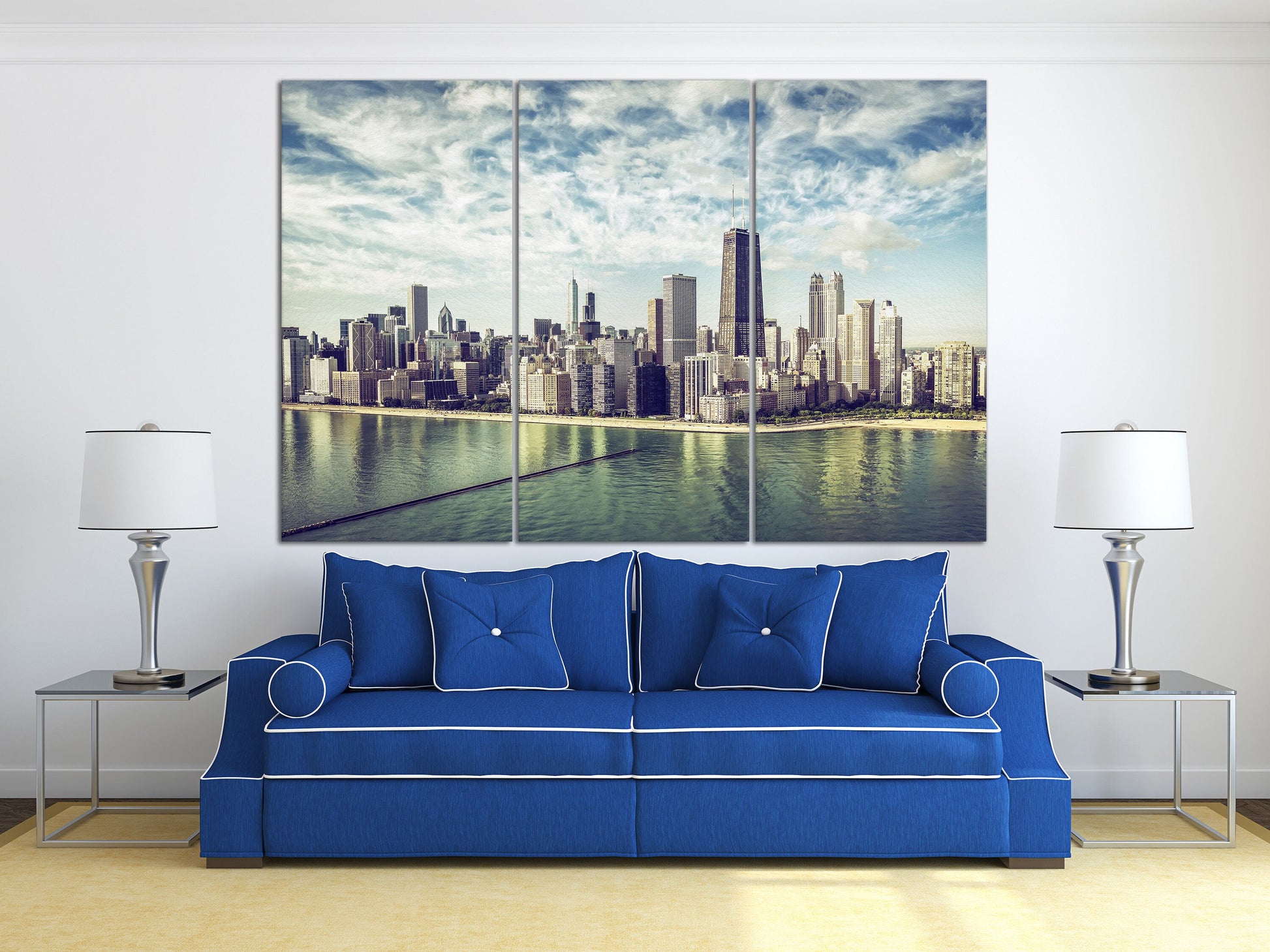 Chicago Skyline Vintage Aerial PETA Approved Faux Leather Wall Art