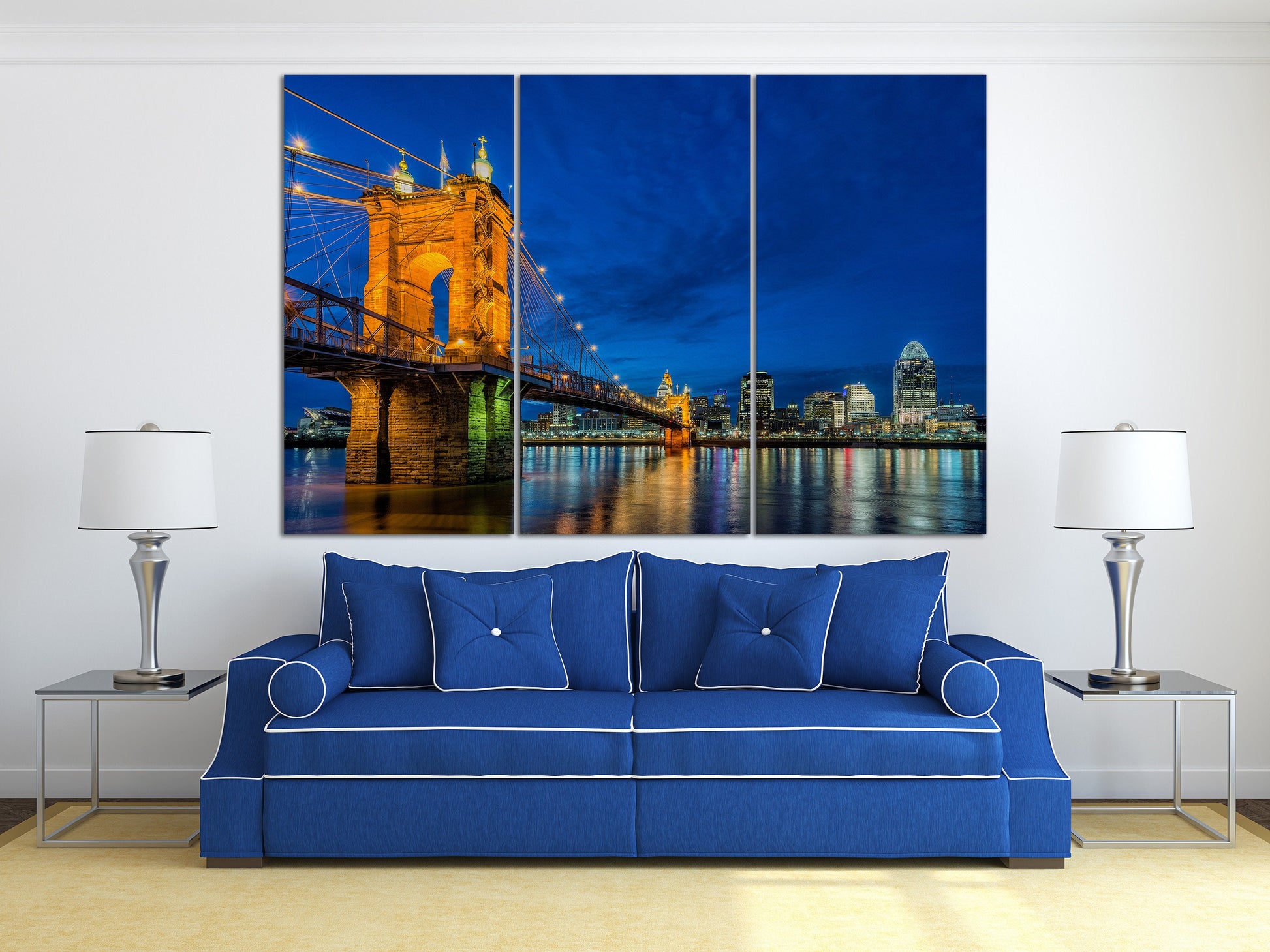 Cincinnati Skyline at Twilight Canvas Eco Leather Print, Made in Italy!