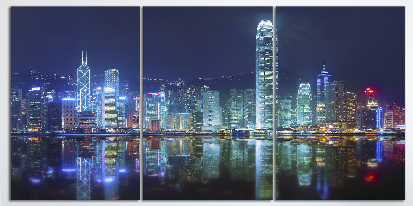 Victoria Harbor of Hong Kong Framed Canvas Leather Print