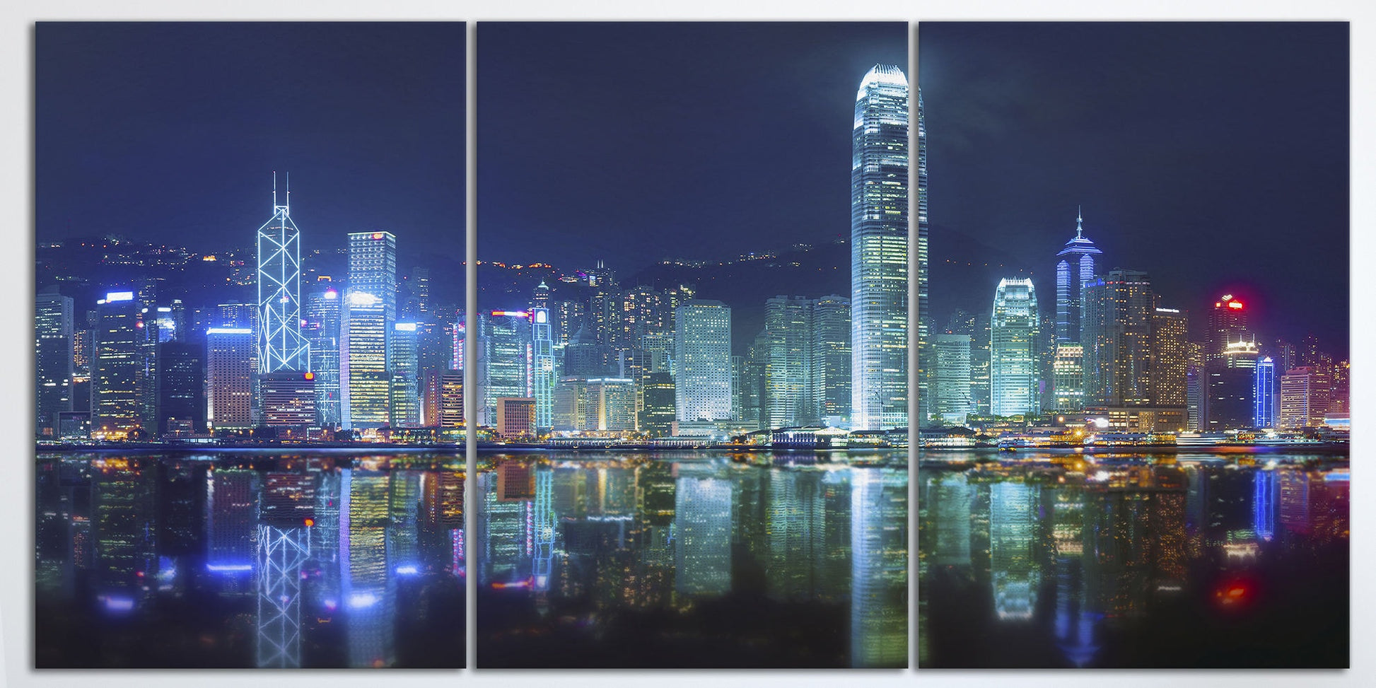 Victoria Harbor of Hong Kong Framed Canvas Leather Print