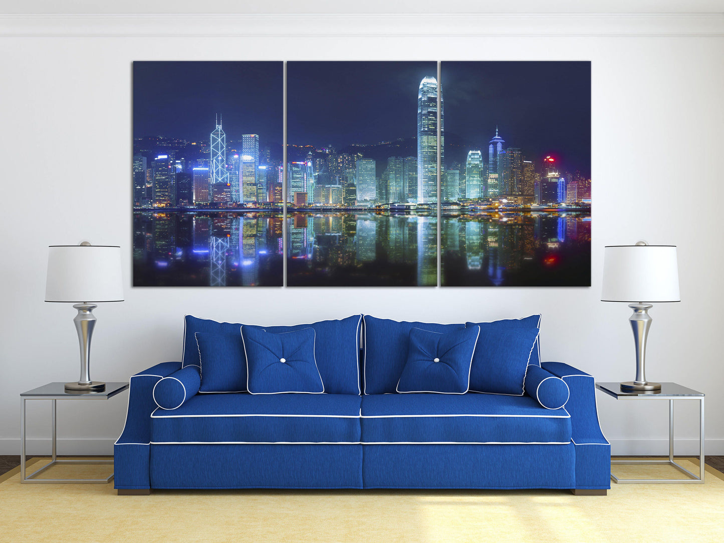 Victoria Harbor of Hong Kong Framed Canvas Leather Print