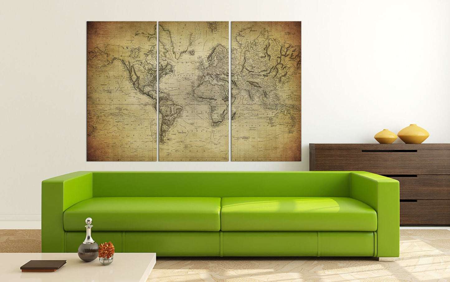 Vintage map of the world 1814 home decor