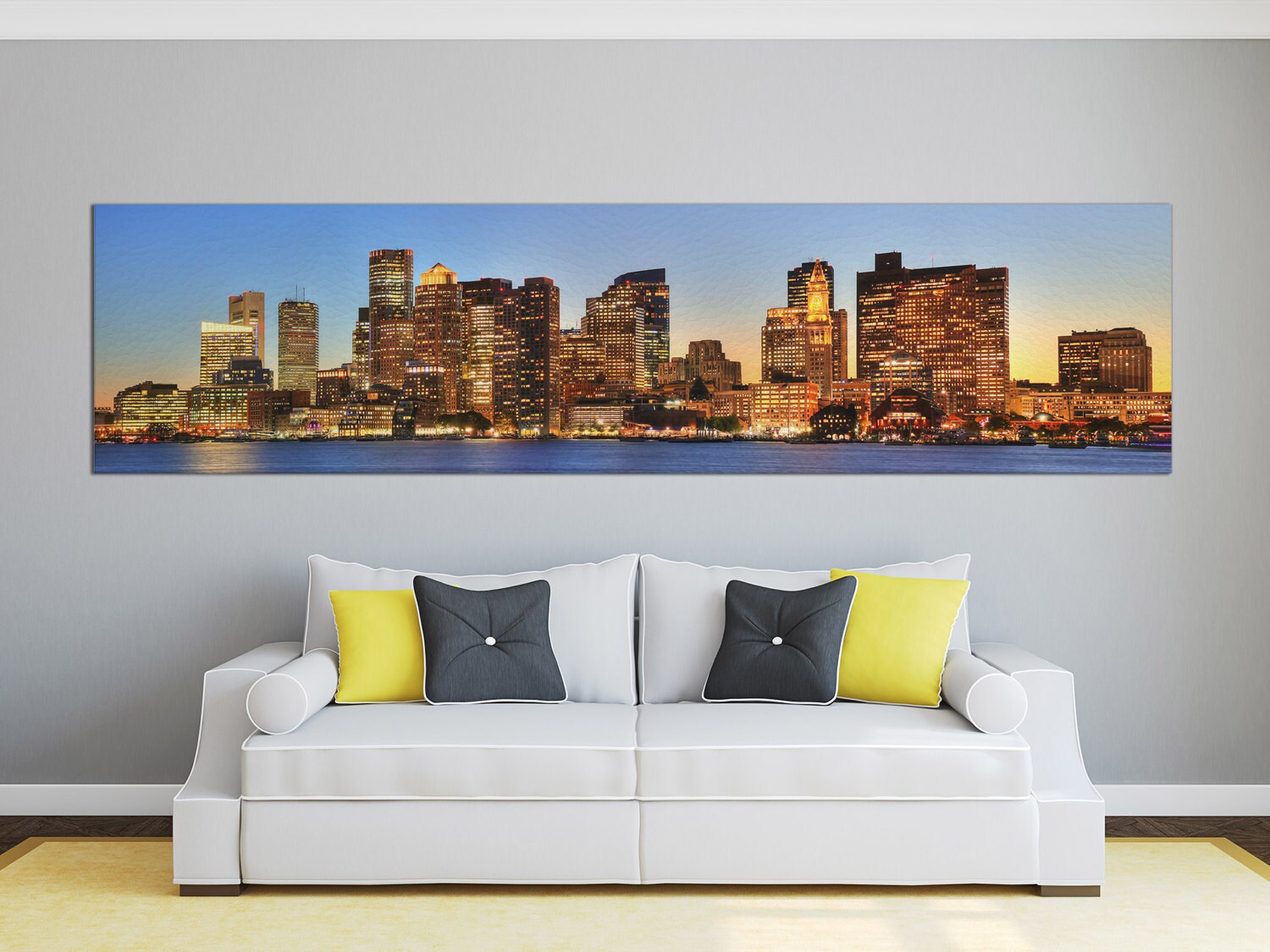Boston's Financial District Pier Park View Framed Canvas Leather Print