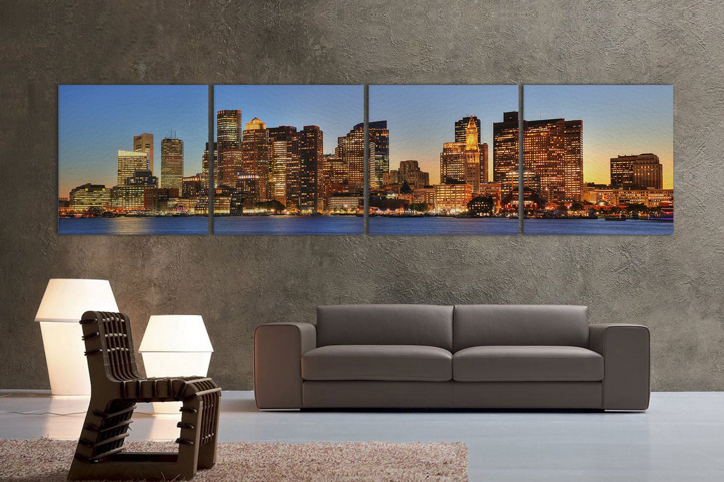 Boston's Financial District Pier Park View Framed Canvas Leather Print