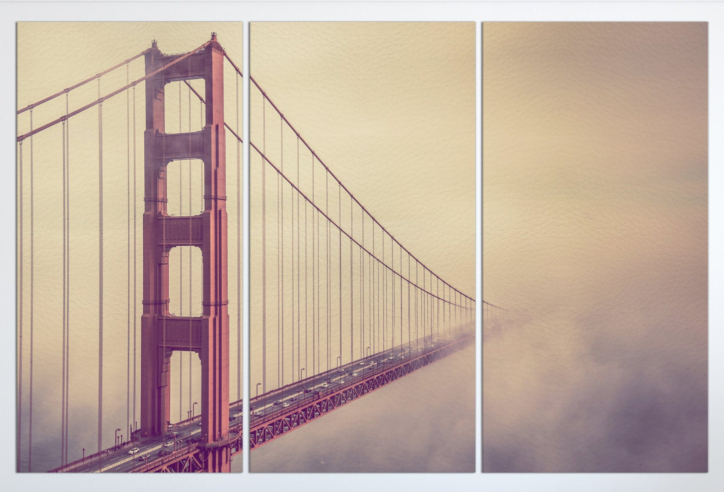 Golden Gate Foggy Day Framed Canvas Leather Print