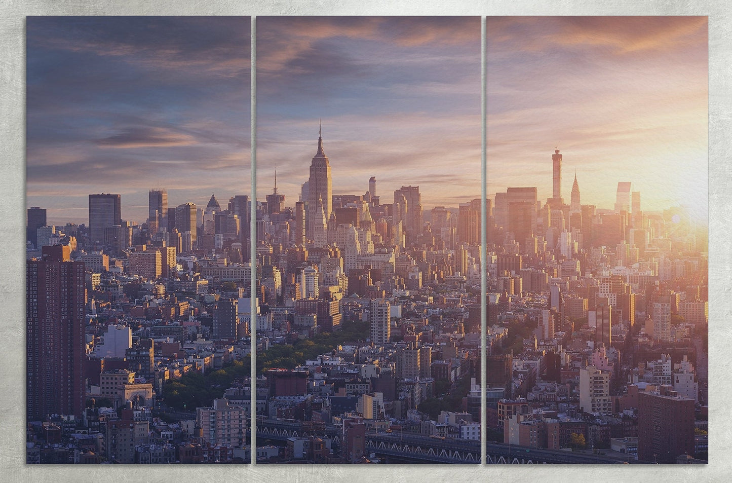 New York City Sunrise Canvas Wall Art 3 Panels Print Framed Print