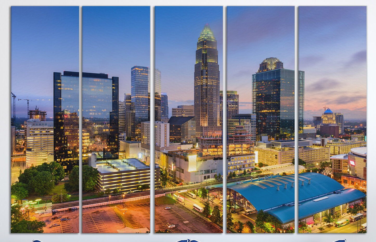 Charlotte, North Carolina, USA at Twilight Framed Canvas Leather Print